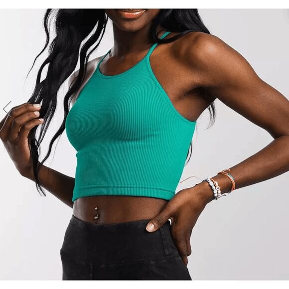 Free People Movement Cropped Run Active Brami in Untamed Teal, Size Medium/Large - Picture 1 of 7